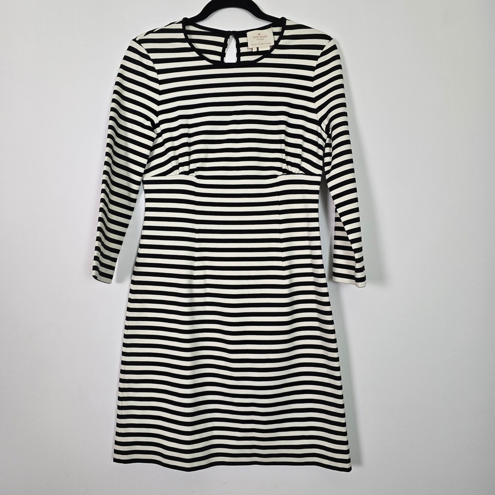 Kate Spade Sheath Dress Womens 8 Black White Striped Preppy Office Chic FLAW